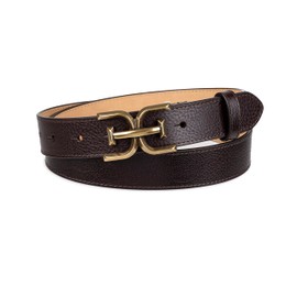 Sam Edelman Women's Slim Stitched Edge Double-E Plaque Buckle Belt, Brown, Medium