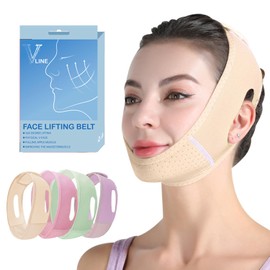 Correa Adelgazamiento Facial,Adecuado Para Papada Con Función De Vendaje Bucal, Cinturón De Estiramiento Facial Transpirable En Forma De V, Reutilizable Y Cómodo, Talla única.(color piel)