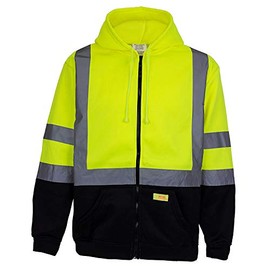 H9012 Men's ANSI Class 3 High Visibility Sweatshirt, Full Zip Hooded, Black Bottom (3XL)