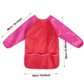 NATUCE 2 Pack Kids Art Smock Toddler Children Painting Apron, Waterproof Play Apron Long Sleeves With 3 Roomy Pockets Age 3-7 Years Girls And Boys for Painting, Craft, Water Play, Eating(Pink+Red)