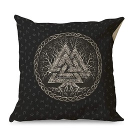 Gamoii Viking Valknut Tree of Life Cushion Covers Decorative Cushion Covers Linen Cushion Cover Seat Cushion Covers Design Couch Cushion Covers with Zip for Bedroom Decor White 45 x 45 cm