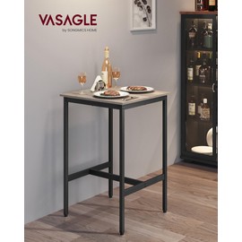 VASAGLE Bar Table, Small Kitchen Dining Table, High Top Pub Table, Height Cocktail Table for Living Room Party, Sturdy Metal Frame, 23.6 x 23.6 x 36.2 Inches for Narrow Spaces, Greige and Black