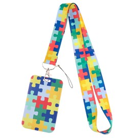 JazSwirl Autism Awareness Lanyard with ID Badge Holder, 2 Pack Colorful Puzzle Pattern Polyester Neck Straps with Clear ID Card Holders, 17.7x1 Inch Lany Autism Awareness ID Badge Holder with Lanyard