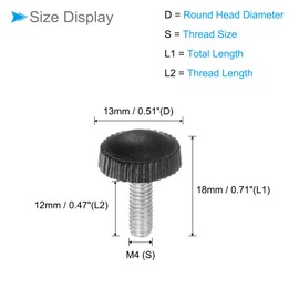 CoCud Thumb Screw Knurled Knobs, M4 x 12mm Male Thread, Black Round Head Clamping Screw Threaded Stud Hand Knobs Grip, (Applications: for Machinery Lathes), 50-Pieces