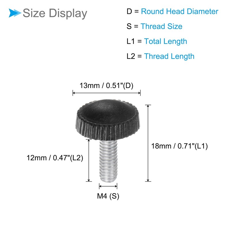 CoCud Thumb Screw Knurled Knobs, M4 x 12mm Male Thread,