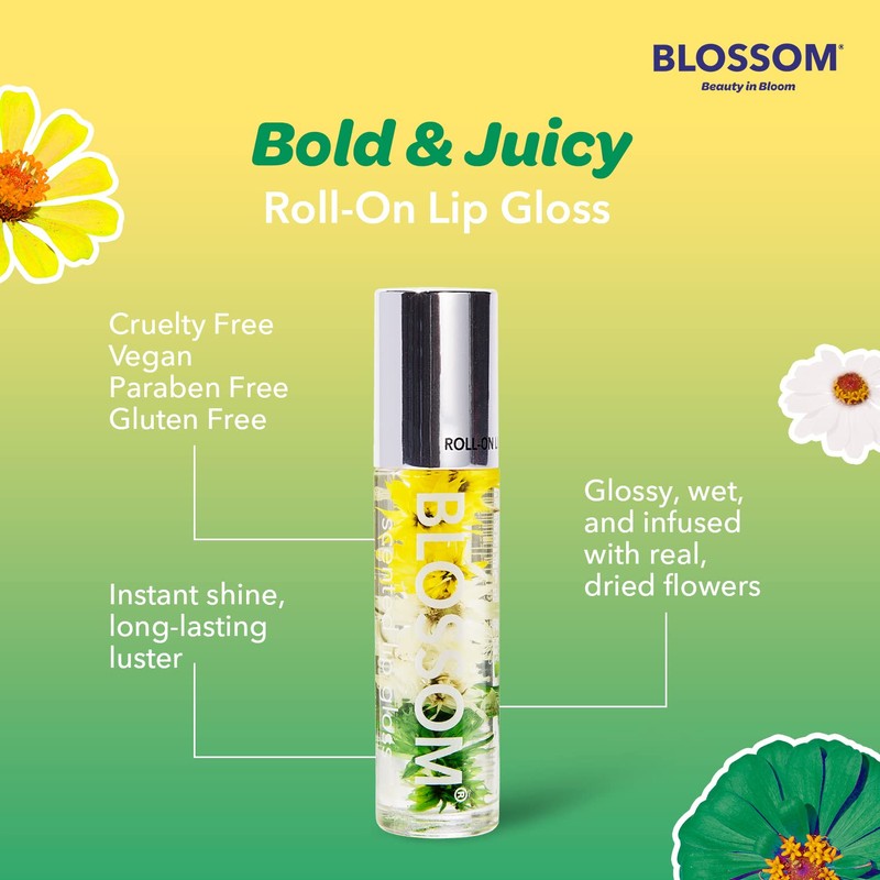 Blossom Roll on Lip Gloss, Scented Clear High Shine Moisturizing