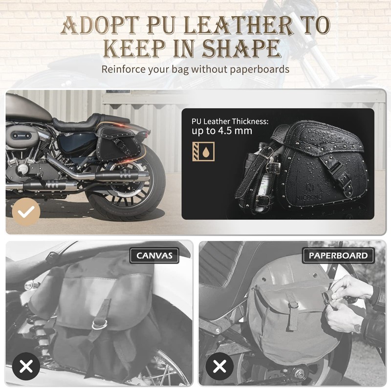 NICECNC Motorcycle Saddle Bags, PU leather Motorcycle Saddlebags, Reinforced Straps