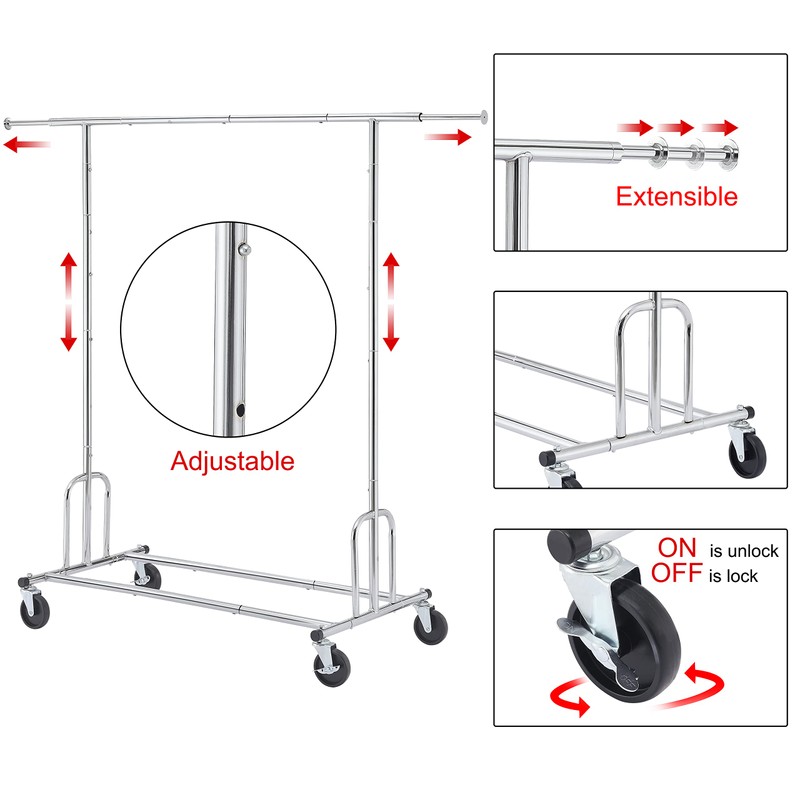 Tajsoon Heavy Duty Clothes Rack Foldable Garment Rack with Wheels