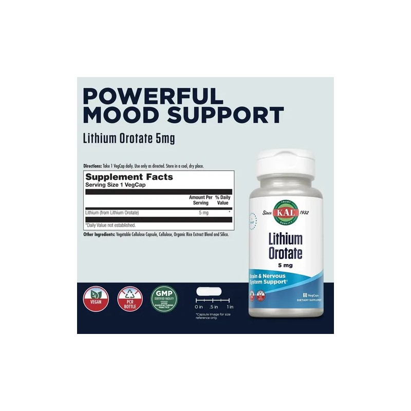 Kal, Orotato De Litio, 5 Mg, 60 Cápsulas Sfn
