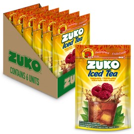 ZUKO Raspberry Tea Instant Powder Drink, No Sugar Needed, Family Pack 14.1 Oz (Pack of 6)