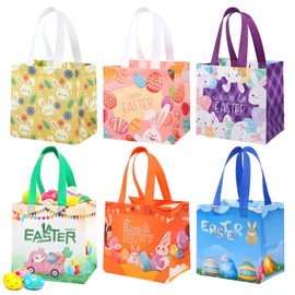 Children's Easter Bag Pack of 6 Gift Bags Easter Egg Hunt Bags with Handles Reusable Easter Bags Large Easter Gift Bags for Children Gift Egg Hunt Easter Decoration