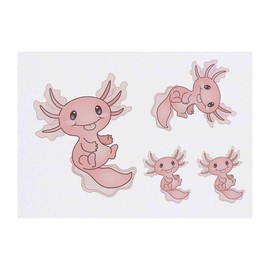 4 x 'Cute Axolotl' Temporary Tattoos - Water Resistant, Skin-Safe, Non-Toxic Transfers, Mixed Sizes (TO00040517)