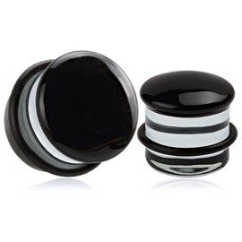 KUBOOZ(1 Pair Black-surface Glass O-Ring Ear Plugs Tunnels Gauges Stretcher Piercings 2g