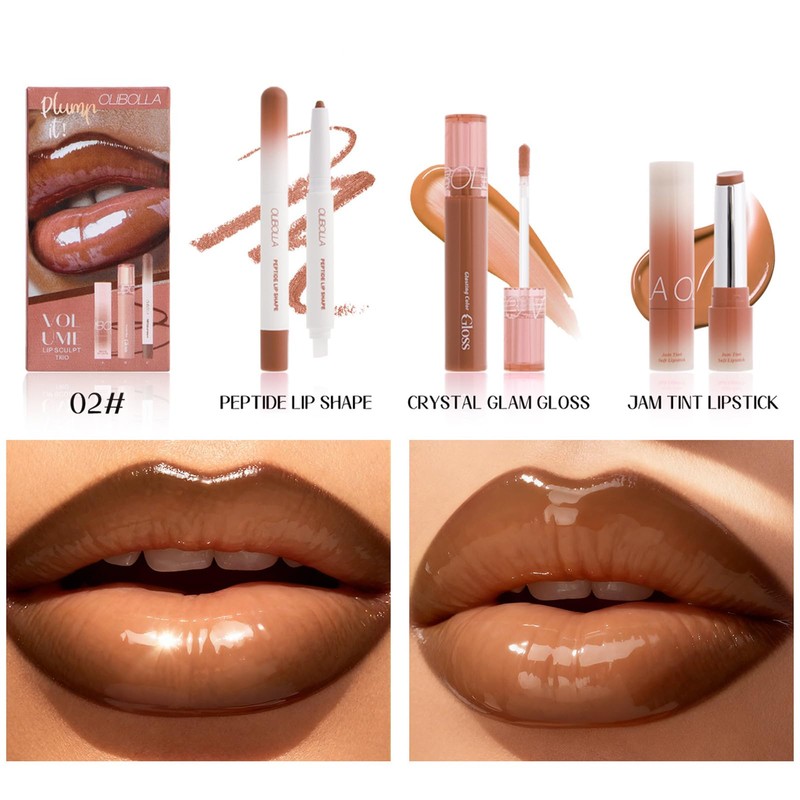 Domality 3PCS Lip Combo Set, Brown Matte Lip Liner, Plumping