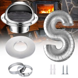 Hehoroo Pellet Stove Fresh Air Intake Kit, 2 "x 60" Exhaust Tube, External Rain Cover and Spiral Hose Clamp for Pellet Stove