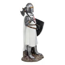 Ebros White Cloak Caped Medieval Crusader Bardiche Axeman Figurine