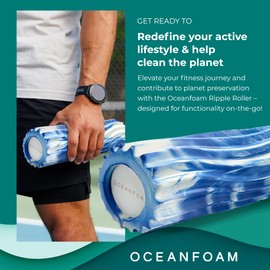 Oceanfoam Ripple Roller - Muscle Massage Foam Roller for Back Pain & Stretching - Ergonomic Wave Textured - Yoga & Athletics - 11" x 3.35" - Hunter Marbled