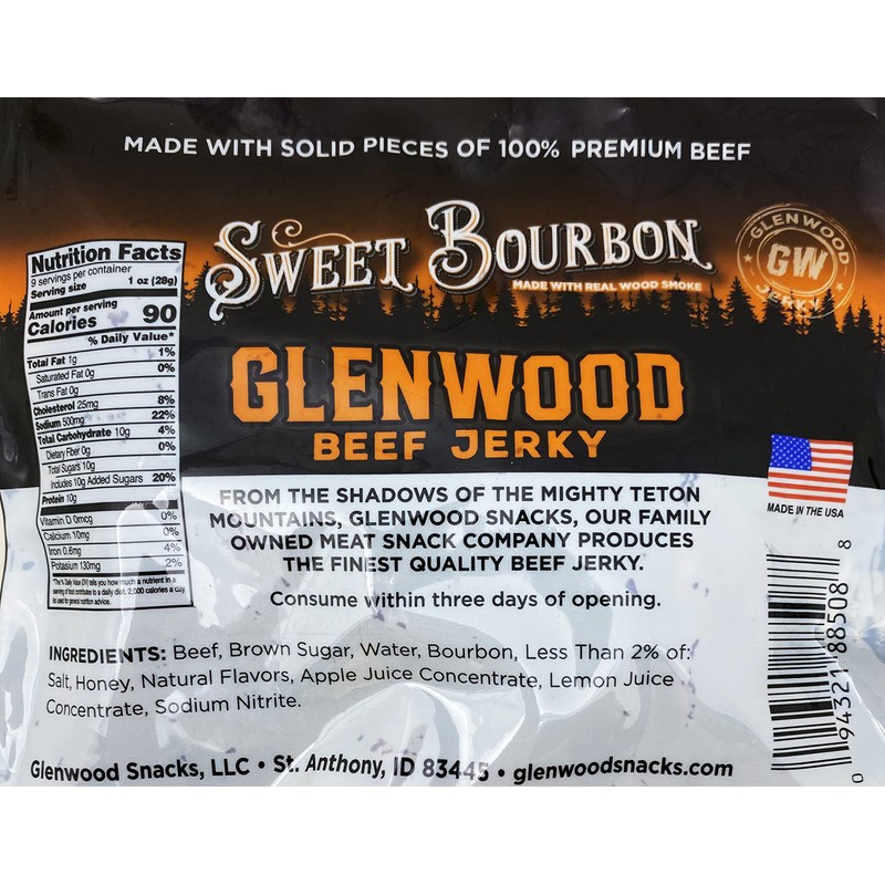 Glenwood Beef Jerky Sweet Bourbon Jerky, 9 Ounce Bulk Meat