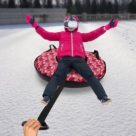 COFECO Snow Tube, Oxford Cloth Inflatable Sledding Tube with Cushion, 35.43in Towable Snow Sleds for Kids and Adult, Inflatable Sled for Outdoor Skiing, Sand Sliding, and Grass Sliding