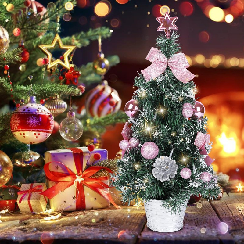 Mrinb 45CM Small Christmas Tree with Lights,Mini Desktop Decoration Tree