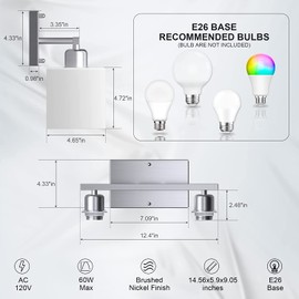 Dekang Bathroom Vanity Light Fixture Over Mirror with Brushed Nickel, Modern 2-Light Wall Sconces Lighting for Bedroom,Living Room,Decor White Glass Shades,E26 Standard Base,Bulbs Not Included