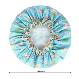 1 Pack Shower Cap for Women, Oil-proof Caps, Double Layers Waterproof Reusable Bath Caps With Ruffled Edge Covering for Girls, Women, Ladies, Kids (LightBlue Flamingo)