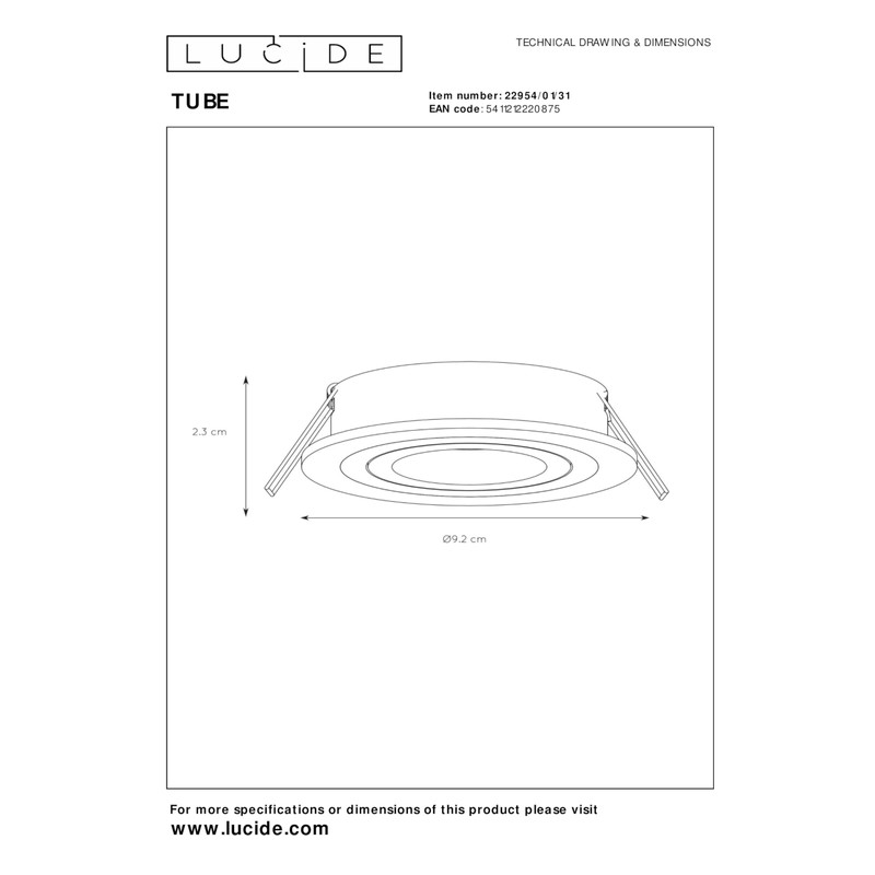 Lucide TUBE - Recessed Spotlight - Ø 9 cm -