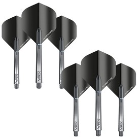 RED DRAGON Dart Flights and Shafts (Stems) Combo Set - Black Hardcore Flights and VRX Black Shafts