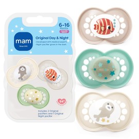 Chupetes MAM, chupete de bebé de más de 6 meses, mejor chupete para bebés amamantados, colección de diseño "día y noche", unisex, 3 unidades