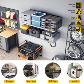 Brukid 2-Pack 1.64x4ft Adjustable Rail Type Wall Shelves Garage Storage Racks, Suitable for Garage, Storage Room, Kitchens Wall Mounted Floating Shelf (White)