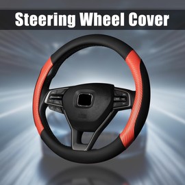 Sandfren Car Steering Wheel Cover, Carbon Fiber Leather Breathable Vehicle Wheel Protector, Anti Slip 15 Inch Automotive Interior Accessories, Universal for 15 Inch SUV, Sedan, Truck (Black/Orange)