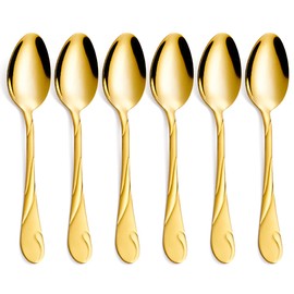 Seeshine Gold Dinner Spoon Set, 7.6" (19.3cm) Stainless Steel Table Spoon, Shiny Gold Soup Spoons, 6 Pieces Spoon Silverware Set, for Home and Restaurant Use, Dishwasher Safe