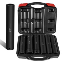 gokeshfly 1/2 Inch Drive Extended Length Impact Socket Set 6Pcs, Extra Deep Socket Set Kit Includs Hex Sizes 3/4", 7/8", 15/16", 1-1/16”, 1-1/8", 1-1/4"