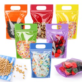 Sinload 120 Pcs Plastic Gift Bag Bulk Resealable Party Goodie Bag with Clear Window Assorted Color Favor Bag with Handle for Home Birthday Wedding Party Candy Gift Wrapping Supplies Decor,5.5 x 8.7 in