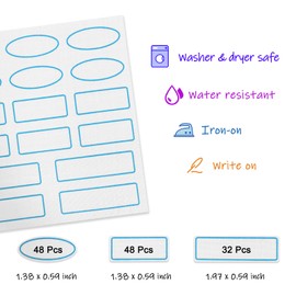 128 Pcs Writable Iron on Name Tags for Clothing, Fabric Labels for Nursing Home & Daycare, Washer and Dryer-Safe