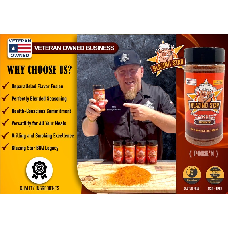 Blazing Star BBQ Pork'n Rub & Seasoning, Shaker Spice Mix