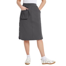 BALEAF Falda midi de viaje para mujer, longitud a la pantorrilla con bolsillo de abertura, cintura el stica, faldas largas casuales para golf, gris, Small Largo