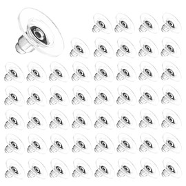 200pcs Earring Backs,Earring Safety Backs,Silver Butterfly Pierced Plastic Ear Back Soft Clear Large Circular Non-Slip Comfortable Backings Flat Metal Stoppers Ring Studs Spare Replacements for Women