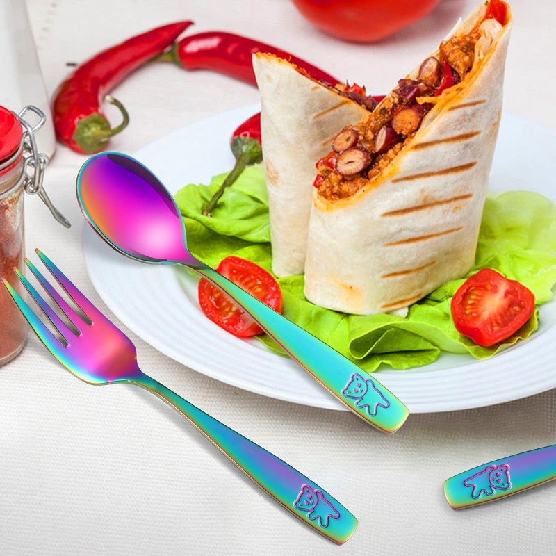 Pimoys 6 Pieces Toddler Utensils Kids Rainbow Silverware Stainless Steel