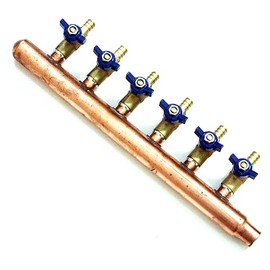 PEX Plumbing Manifold 3/4" Male 1/2" Ball Valve, Close End, Barbed (6 Port, Sweat End)