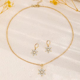 Auriselle Damen Schmuckset Schneeflocke Strassfassung Ohrringe Halskette 2 Stück Frauen Schmuck mit Cubic Zirkonia Hochzeit Geschenke für Frauen Ladies
