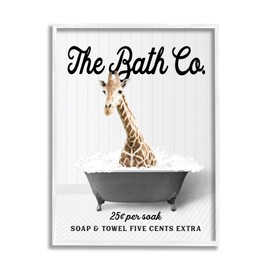 Stupell Industries Giraffe Vintage Bubble Bath Framed Giclee Art by Lettered and Lined