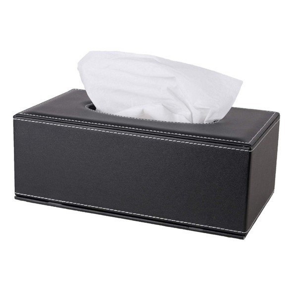 High-end Fashion PU Leather Tissue Box Holder Black with lid,