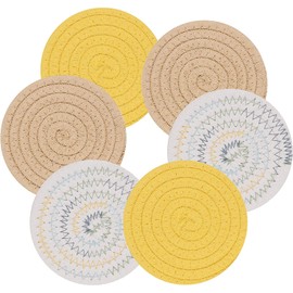 Coasters for Drinks, Vintage Woven Coasters for Table Protection, Water Absorbent Coaster Set, Handmade Braided Fabric Coasters Heat-Resistant … (Khaki, Yellow, Light Green, 6)