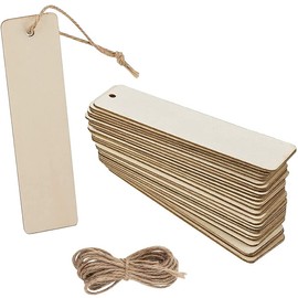 Wooden Bookmarks, 20 Pcs 3.2*12cm Blank Rectangle DIY Crafts Tags with String for Christmas, Wedding, Birthday, Christmas, Party Decor
