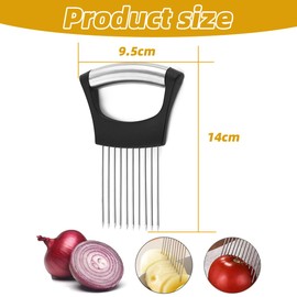 HABNI Stainless Steel Onion Cutter, Onion Fork, Universal Fruit and Vegetable Cutter, Loose Meat Needle, Black, 14.2 x 9.5 cm