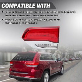 Clidr Inner Tail light for 2014-2019 Jeep Grand Cherokee Laredo/Limited/Overland/Summit CH2803105 68110046AB Passenger Side (Right)
