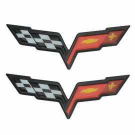 2Pcs C6 Corvette Emblem 2005-2013 Front Hood Rear Crossed Flags Badge Sticker Replacement for Corvette Black Red
