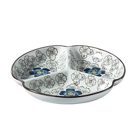 Nishida 120044 No. 7.5 3-Compartment Plate (Blue Camellia), Home Restaurant, Commercial Tableware, Medium Plate, Platter, Round Plate, Japanese Tableware, Divider Plate