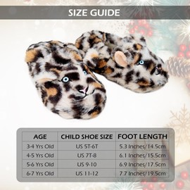 Vegove Cute Plush Animal Slippers for Toddlers, Cozy Fuzzy Non-Slip Indoor House Slipper Socks Soft Cartoon Slipper Shoes for Kids (Snow Leopard, 3-4 Years Old)